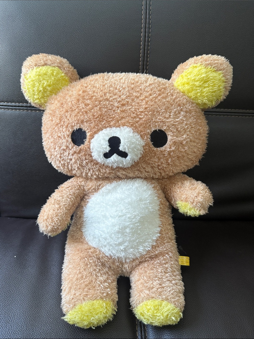 Cute Beige Bear Plush with Yellow Accents - Soft Cuddly Toy